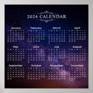 Élégant Calendrier 2024 sur Voie Lactée   Poster