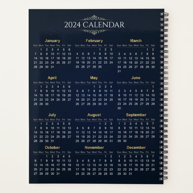 Élégant Calendrier Gold et Blue 2024 | Planificate (Dos)