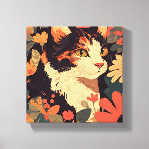 Elégant Calico Chat en toile de jardin fleurie Imp