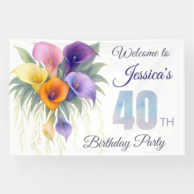 Elegant Calla Lily 40. Geburtstag Meilenstein Banner (Horizontal)