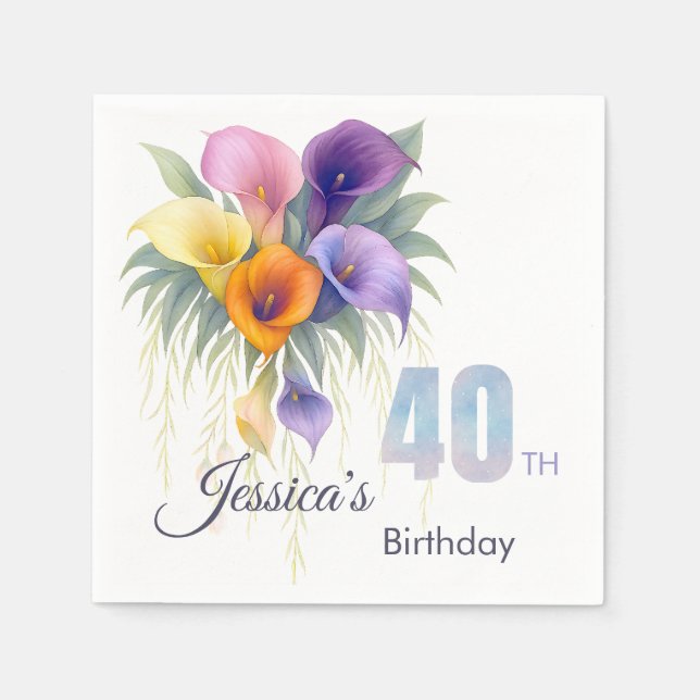 Elegant Calla Lily 40. Geburtstag Meilenstein Serviette (Vorderseite)