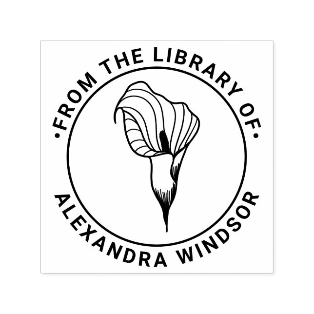 Elegant Calla Lily Bloom Library Name Permastempel (Design)