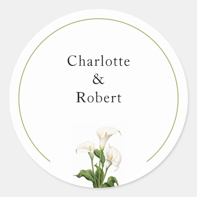 Elegant Calla Lily Personalisiert Runder Aufkleber (Vorderseite)