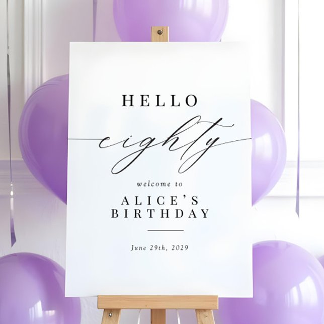 Elegant Calligrafy Hello 80 Birthday Welcome Sign Poster (Von Creator hochgeladen)