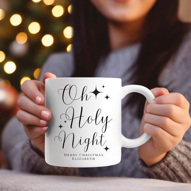 Elegant Calligraphie Oh Heilige Nacht Frohe Weihna Tasse (Von Creator hochgeladen)