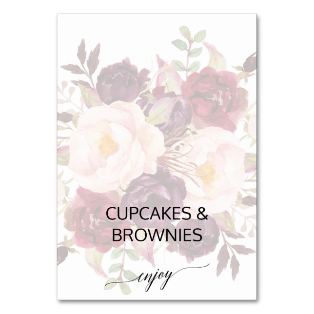 Elegant Calligraphy | Abgelaufene Blumenbüffetmark Tischnummer (Vorderseite)