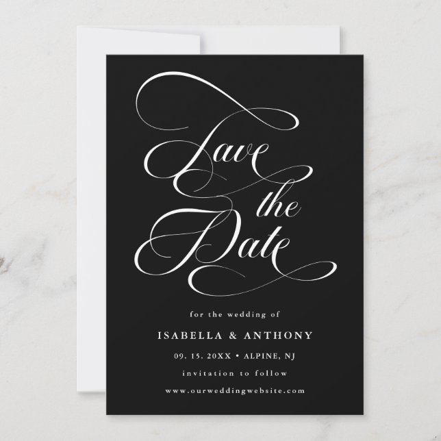 Elegant Calligraphy Black Save The Date (Vorderseite)