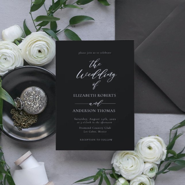 Elegant Calligraphy Black & White Wedding Einladung (Von Creator hochgeladen)
