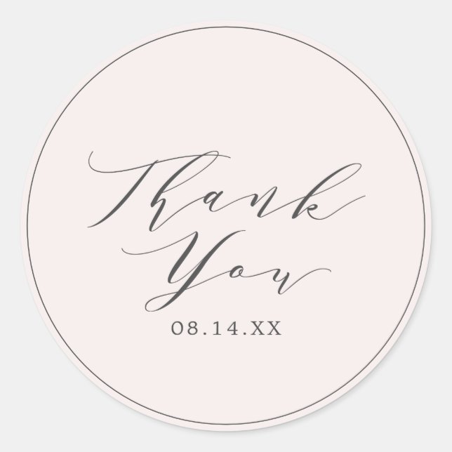 Elegant Calligraphy Blush Danke Runder Aufkleber (Vorderseite)