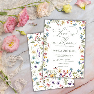 Elegant Calligraphy Boho Wildflowers Bridal Shower Einladung