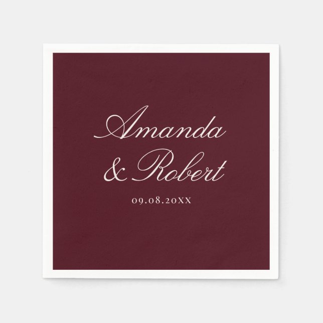 Elegant Calligraphy Burgundy Wedding Serviette (Vorderseite)