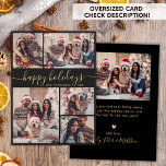 Elegant Calligraphy Collage Christmas Happy Feiertagskarte<br><div class="desc">Elegante Minimal Moderne Elegante Kalligrafie Schwarz und Gold 5 Foto Collage "Happy Holiday" Script Weihnachtskarte. BITTE BEACHTEN SIE, DIESE 6, 5" X 8, 75" GRÖSSENKARTEN SIND GRÖSSER ALS DER DURCHSCHNITT, WEGEN DER GRÖSSEREN KARTENGRÖSSE IST ES FAST SICHER, DASS DIE POSTENKOSTEN HÖHERER SIND. WENN SIE DIE STANDARD-12x18"-GRÖSSE VORHEBEN, KÖNNEN SIE DIE...</div>