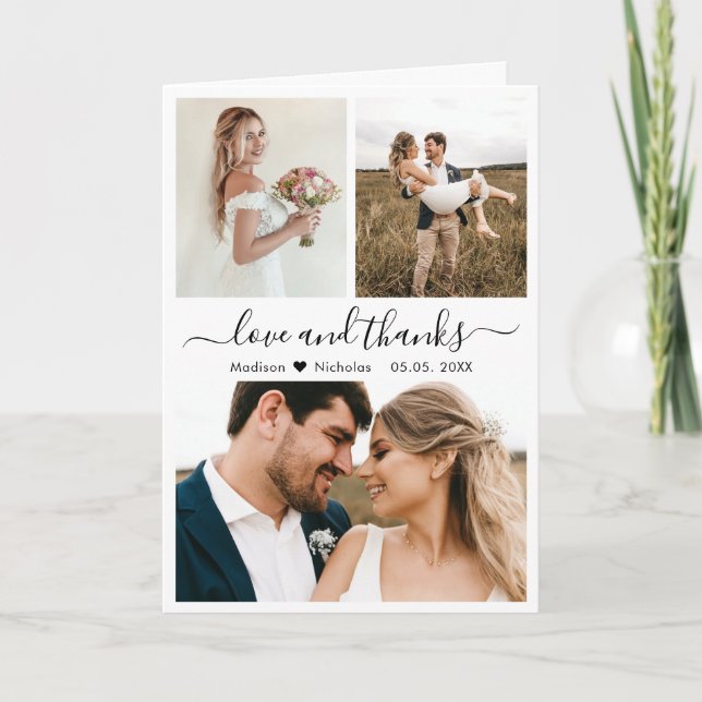 Elegant Calligraphy Collage Wedding Vielen Dank Dankeskarte (Vorderseite)