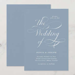 Elegant Calligraphy   Dusty Blue Wedding Einladung
