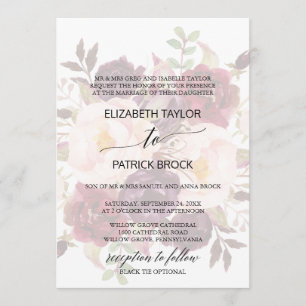 Elegant Calligraphy   Faded Floral Formal Wedding Einladung