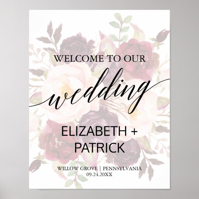 Elegant Calligraphy | Faded Floral Wedding Welcome Poster (Vorne)