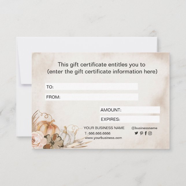 Elegant Calligraphy Fall Floral Pumpkin (Rückseite)