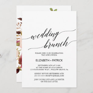 Elegant Calligraphy Floral Back Wedding Brunch Einladung