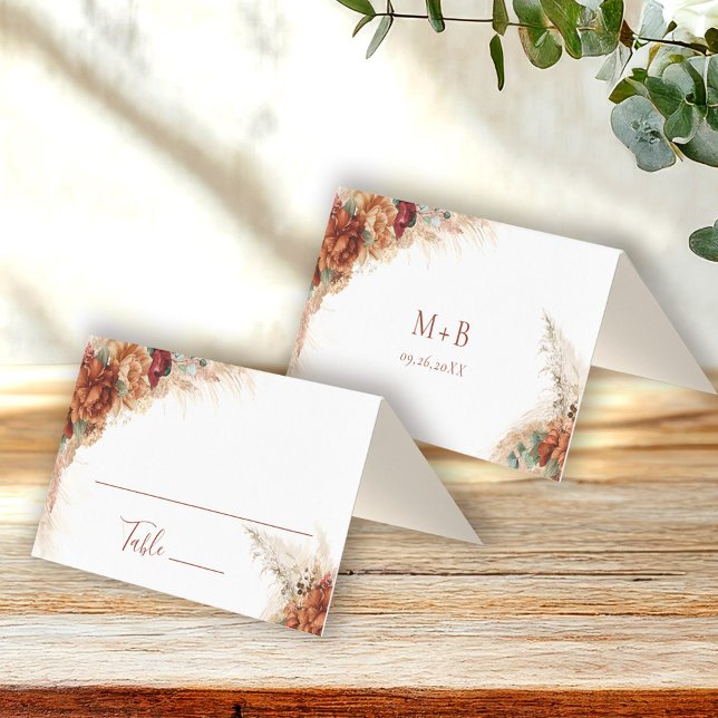 Elegant Calligraphy Floral Boho Wedding Place Card (Créateur téléchargé)