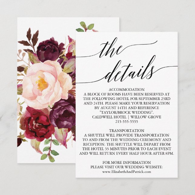 Elegant Calligraphy | florale Back Details Card Begleitkarte (Vorne/Hinten)