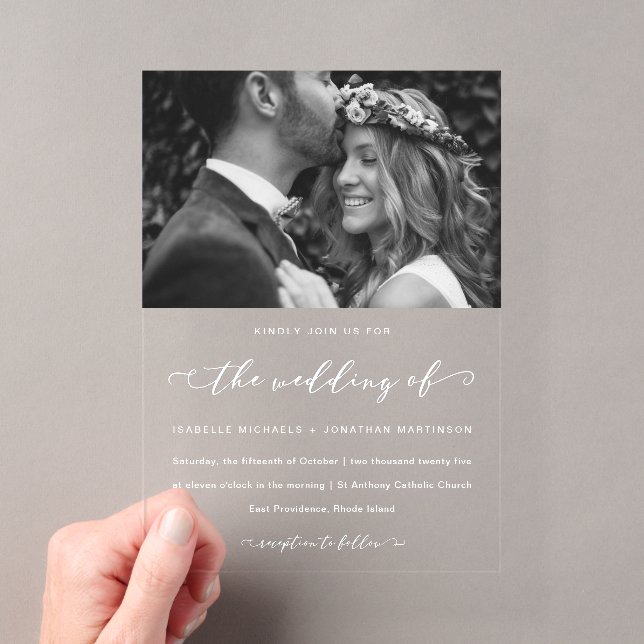 Elegant Calligraphy Foto Wedding Acryleinladungen (Insitu (Handheld))