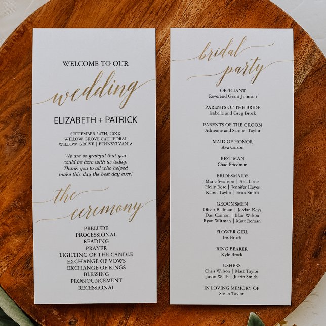 Elegant Calligraphy | Gold-Hochzeitsprogramm Programm (Von Creator hochgeladen)