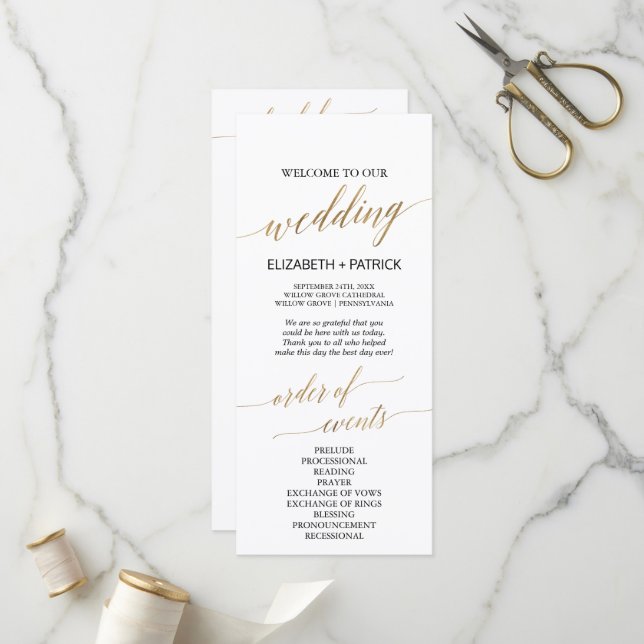 Elegant Calligraphy | Goldene Hochzeitserie Programm (Vorderseite/Rückseite Beispiel)