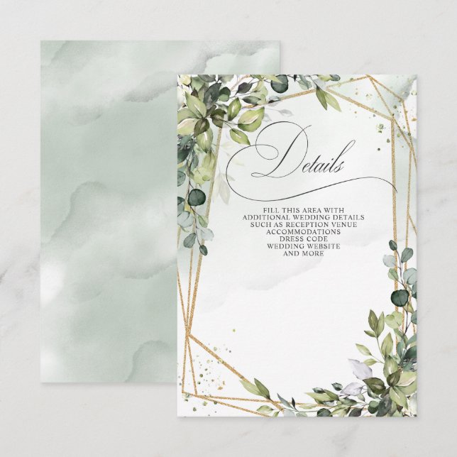 Elegant Calligraphy Greenery Eucalyptus Wedding Begleitkarte (Vorne/Hinten)