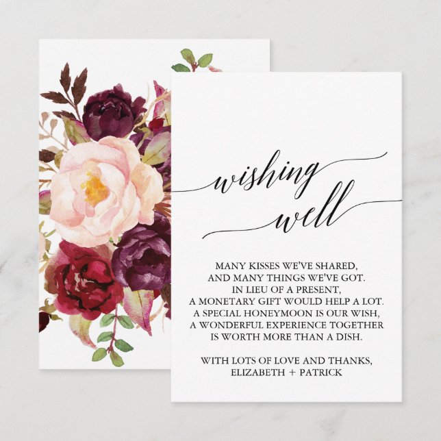 Elegant Calligraphy | Hochzeitsflora wünschend gut Begleitkarte (Vorne/Hinten)