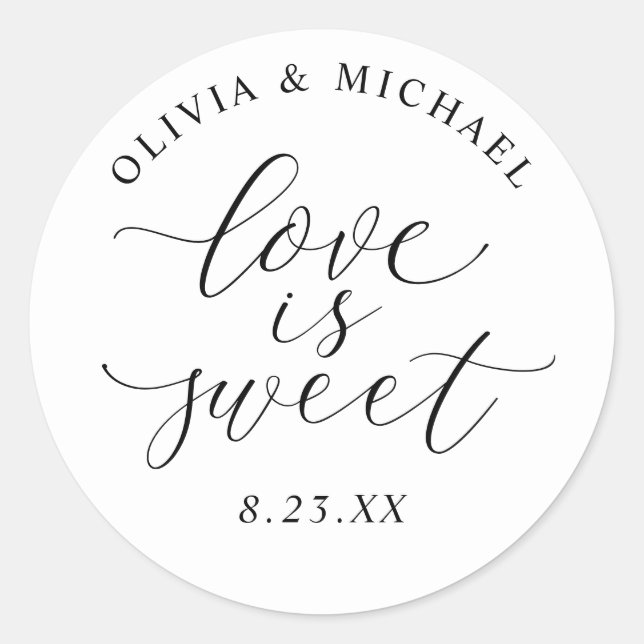 Elegant Calligraphy Love is Sweet Wedding Runder Aufkleber (Vorderseite)