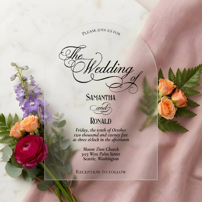 Elegant Calligraphy Minimalist Black Text Wedding Acryleinladungen (Von Creator hochgeladen)