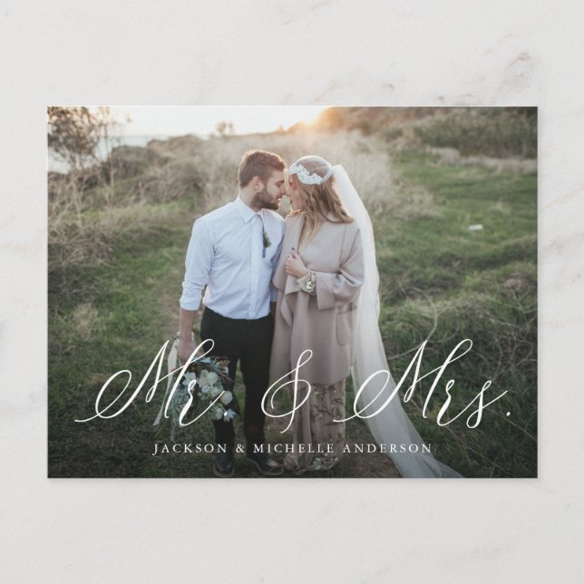Elegant Calligraphy Mr. & Mrs. Wedding Elopement Postkarte (Vorderseite)