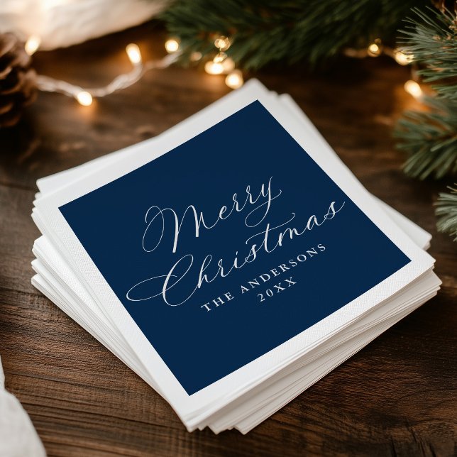 Elegant Calligraphy Navy Merry Christmas Serviette (Von Creator hochgeladen)