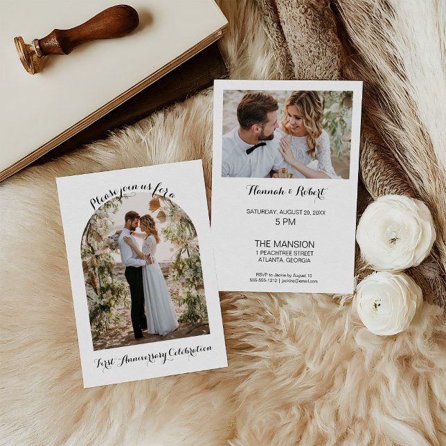 Elegant, Calligraphy Photo Arch 1st Anniversary  Einladung (Von Creator hochgeladen)