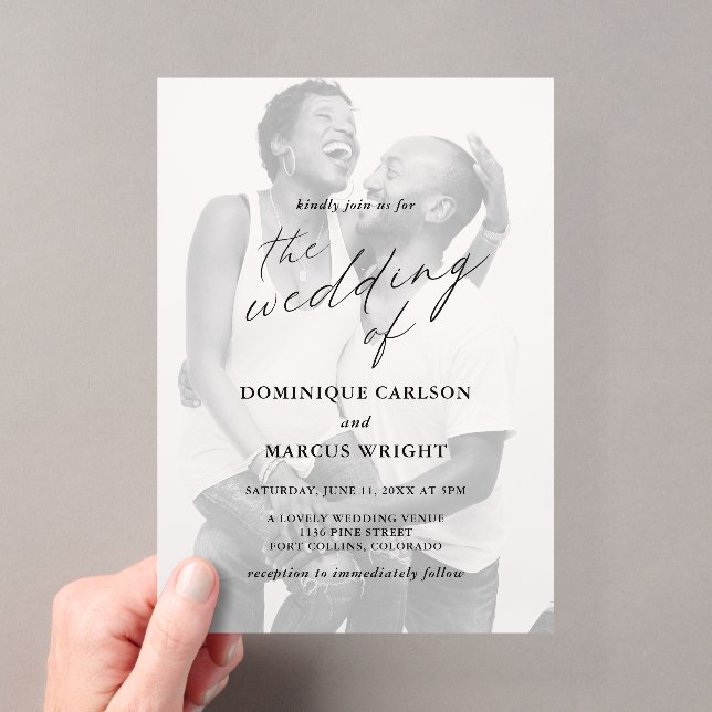 Elegant Calligraphy Photo Modern Wedding Acryleinladungen (Insitu (Handheld))
