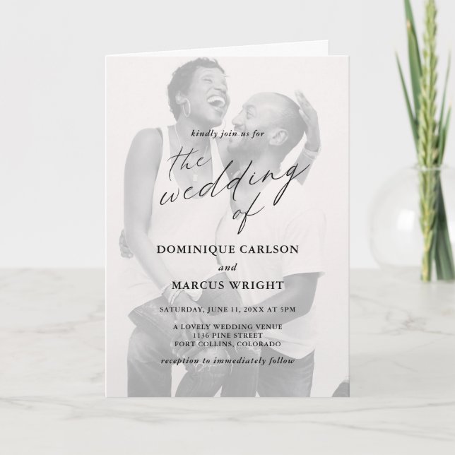 Elegant Calligraphy Photo Modern Wedding Einladung (Vorderseite)
