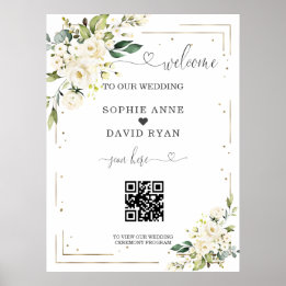 Elegant Calligraphy QR Code Wedding Welcome Sign Poster