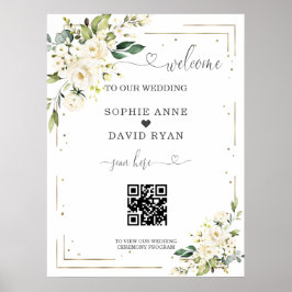 Elegant Calligraphy QR Code Wedding Welcome Sign Poster