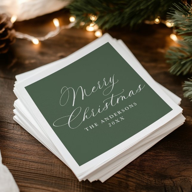 Elegant Calligraphy Sage Green Merry Christmas Serviette (Von Creator hochgeladen)