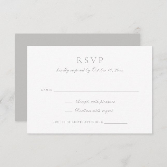 Elegant Calligraphy Script Gray Wedding RSVP Einladung (Vorne/Hinten)