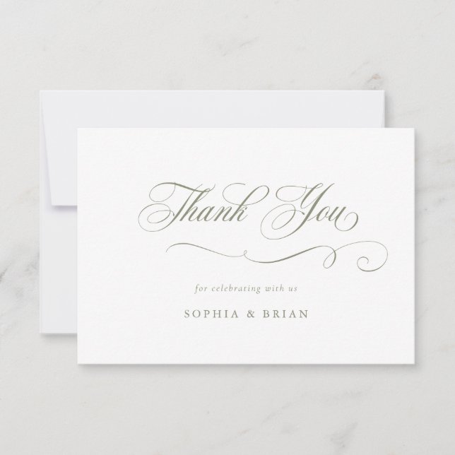 Elegant Calligraphy Script Sage Green Vielen Dank Einladung (Vorderseite)