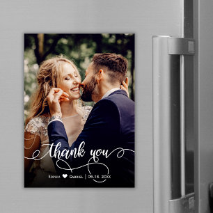 Elegant Calligraphy Script Wedding Foto Thank You Magnetkarte