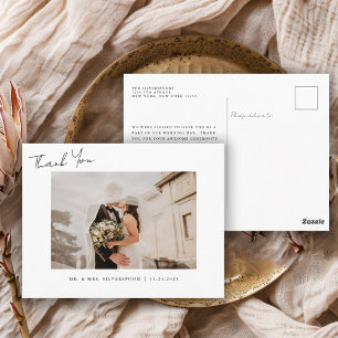 Elegant Calligraphy Script Wedding Foto Thank You Postkarte