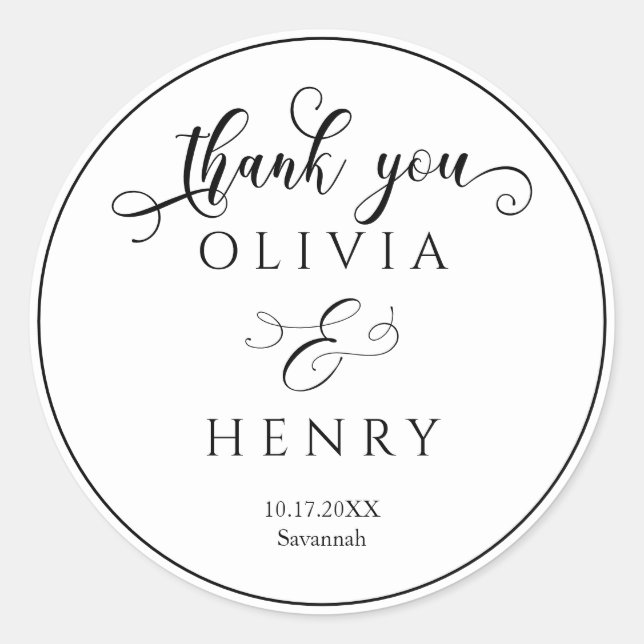 Elegant Calligraphy Script Wedding Vielen Dank Runder Aufkleber (Vorderseite)