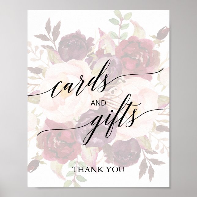 Elegant Calligraphy | Verblasste Blumenkarten und  Poster (Vorne)