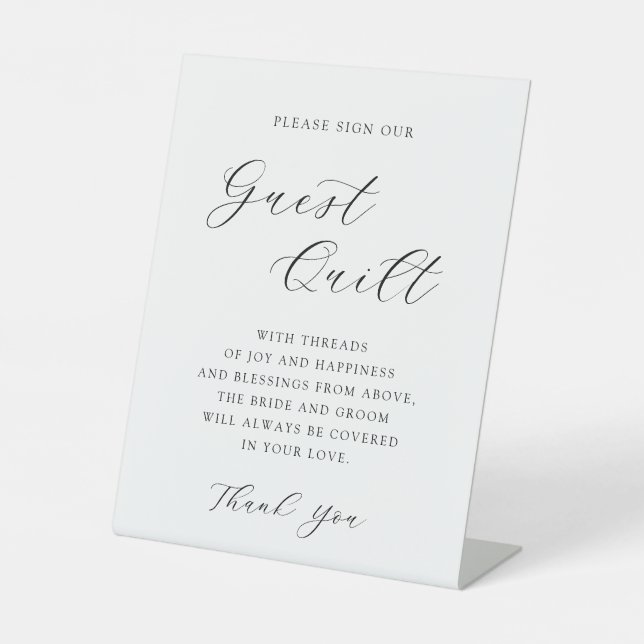 Elegant Calligraphy Wedding Guest Quilt Pedestal  Sockelschild (Vorderseite)