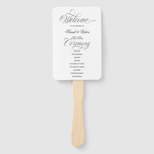 Elegant Calligraphy Wedding Program Hand Fan Fächer (Vorderseite)