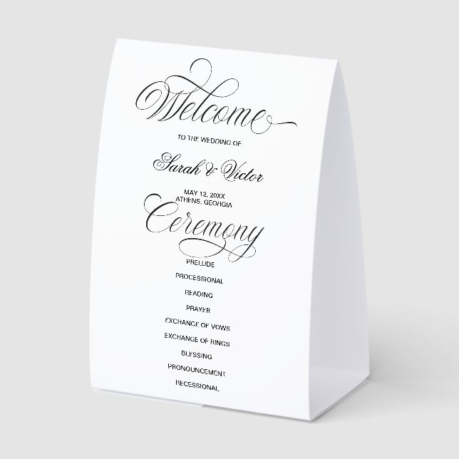 Elegant Calligraphy Wedding Program  Tischaufsteller (Vorderseite)