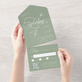 Elegant Calligraphy Wedding Sage Green All In One Einladung