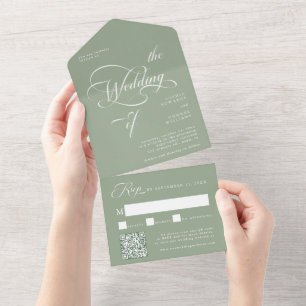 Elegant Calligraphy Wedding Sage Green All In One Einladung